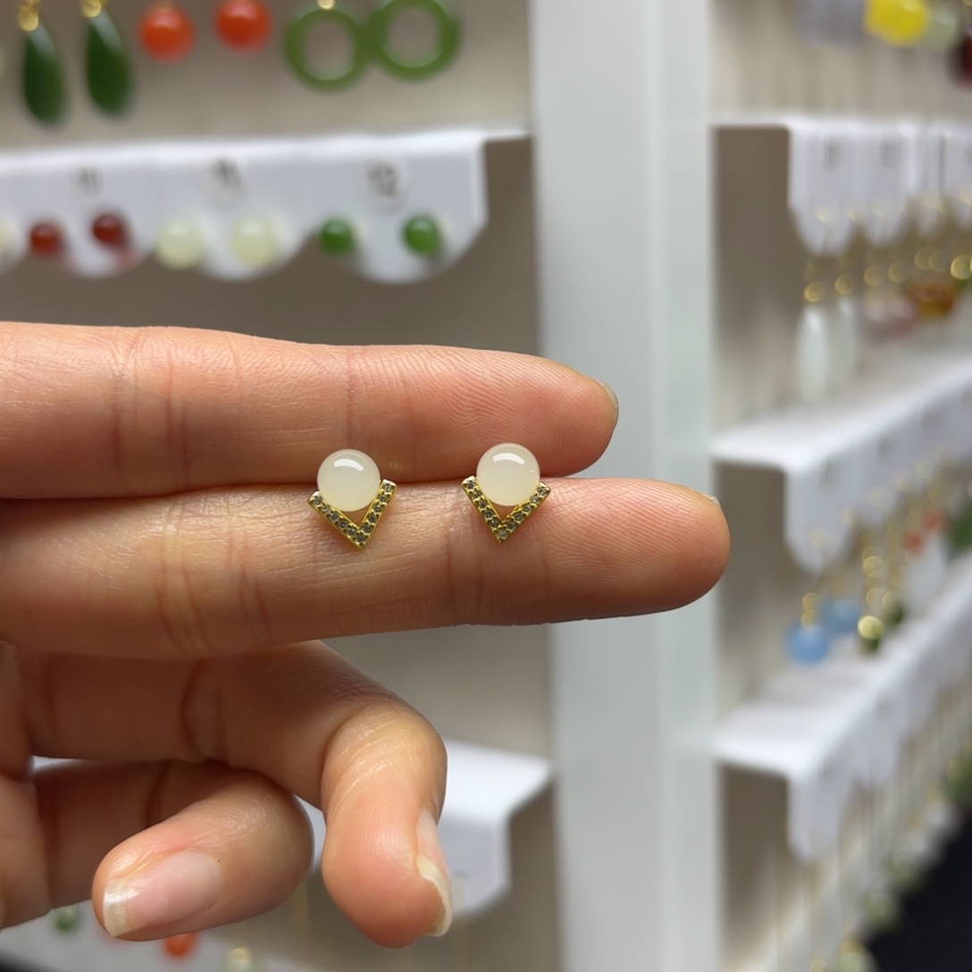 和田玉银S925镶嵌耳饰2