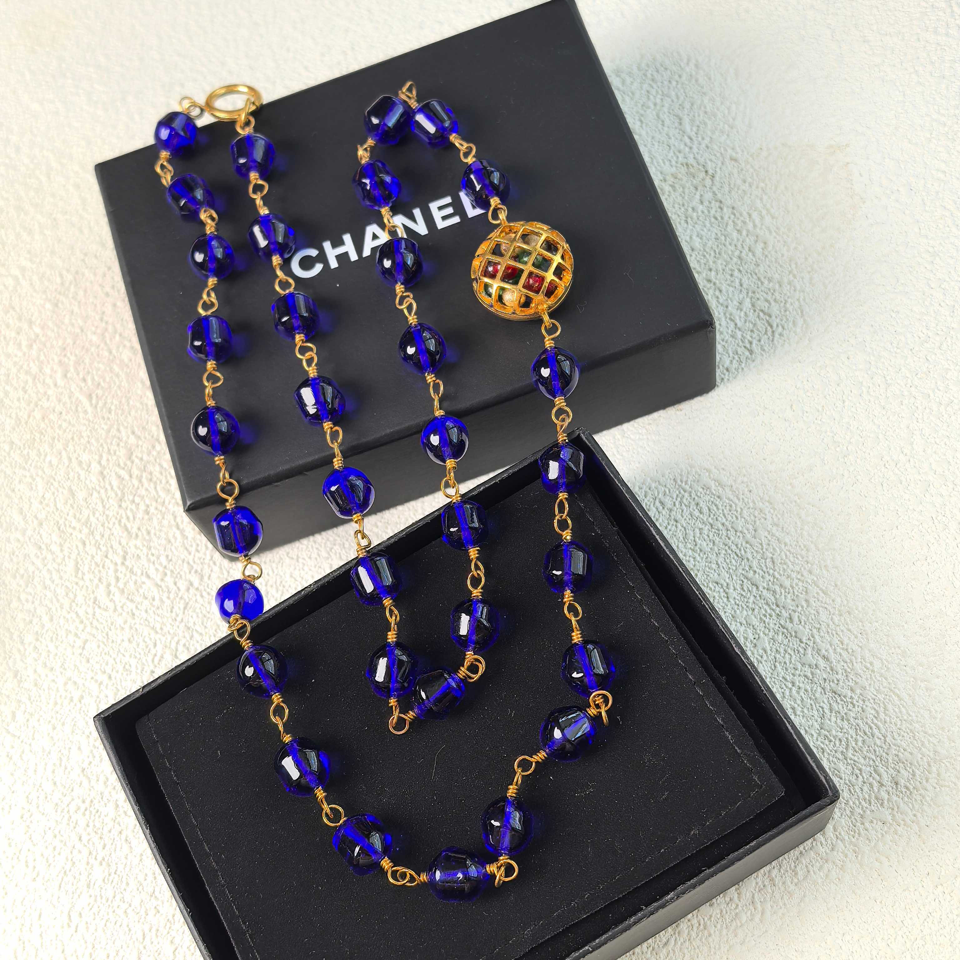95新 Chanel/香奈儿 泡泡中古 Chanel蓝琉璃鸟笼项链