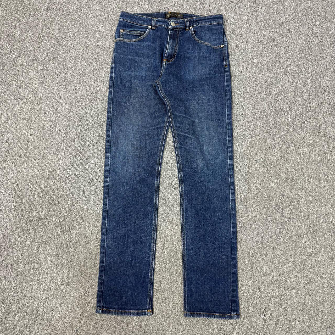 95新 VERSACE/范思哲 12882280 蓝色背后美杜莎皮牌人像长裤 30码