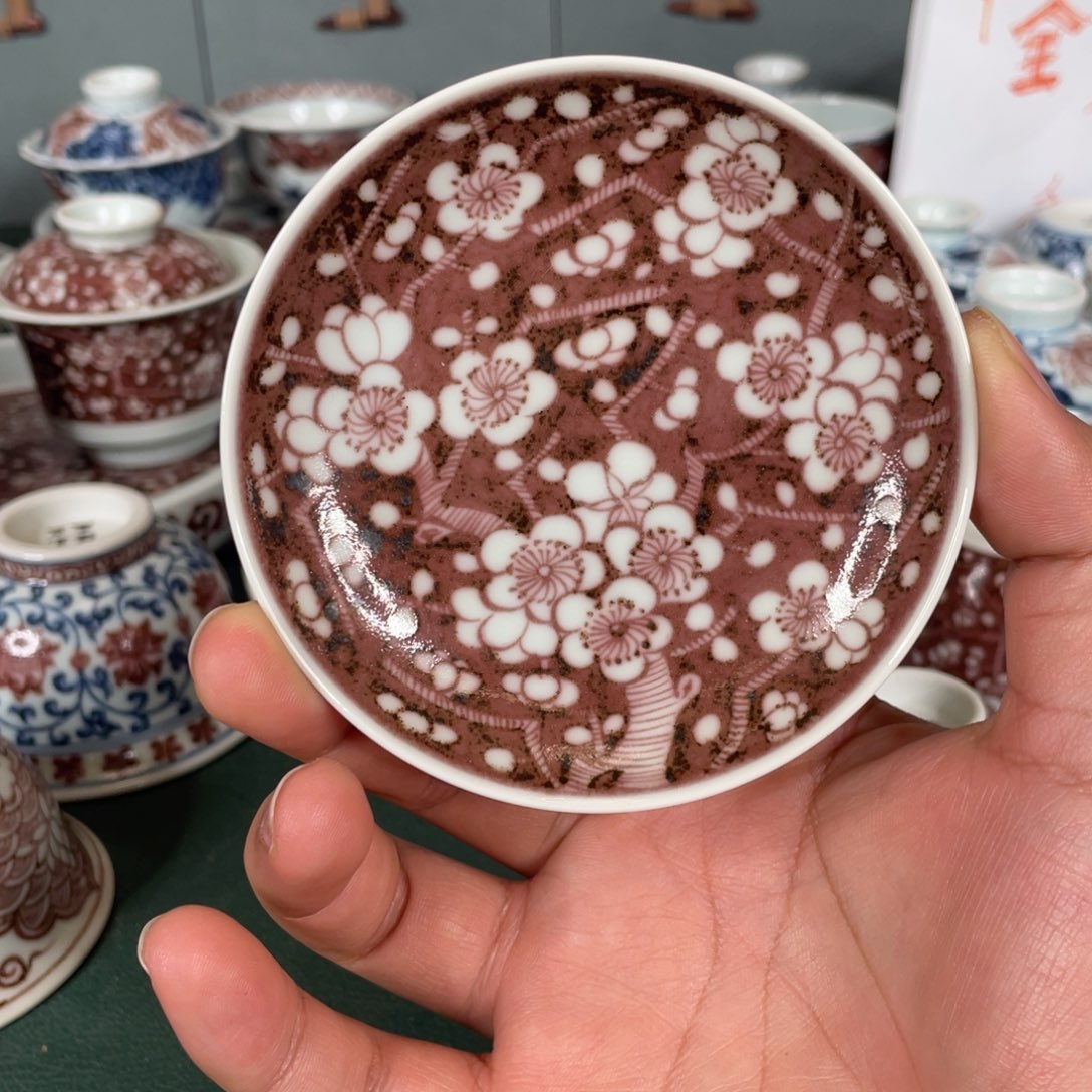 瓷片经**限空谷元坊原矿釉里红纯手工手绘