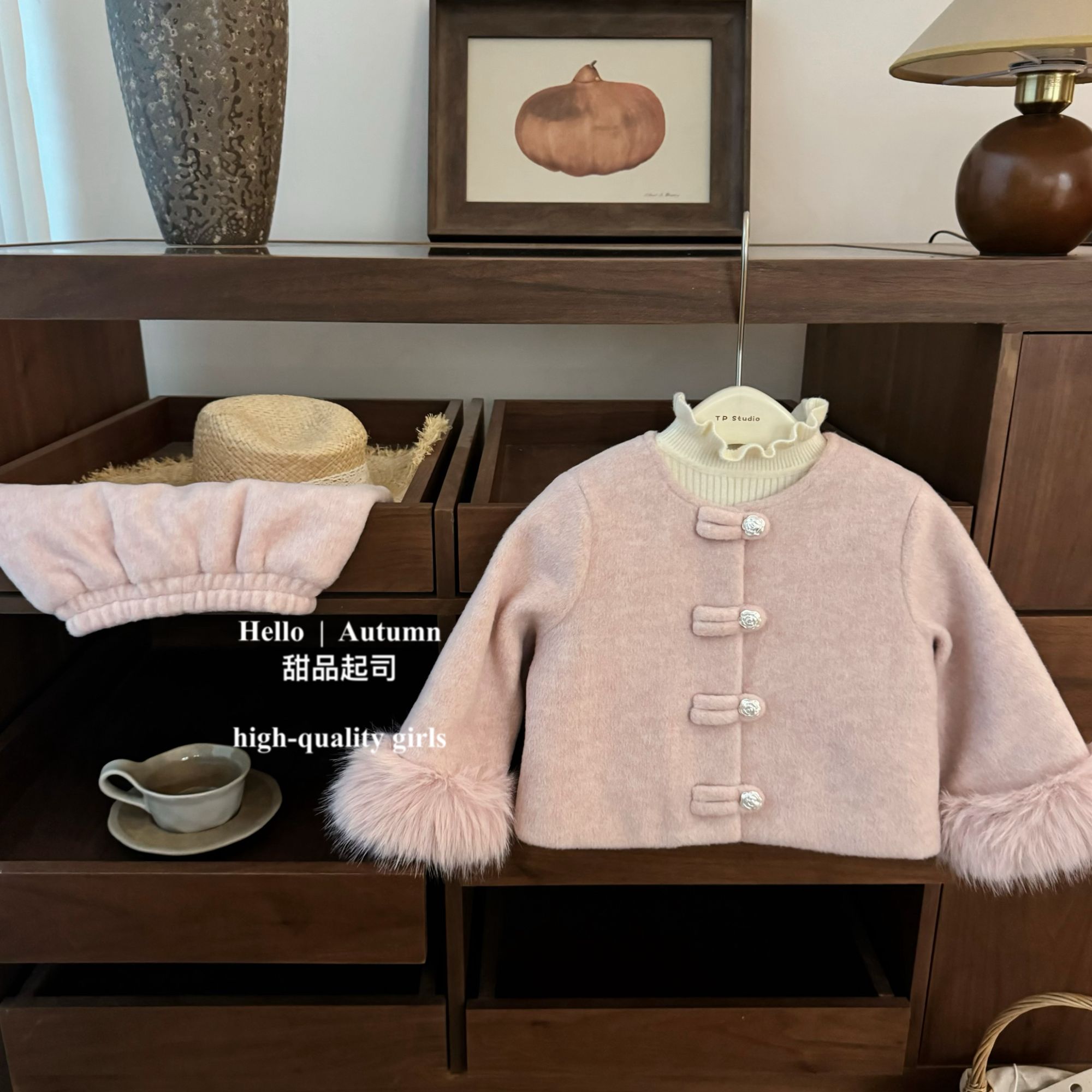 【甜品起司】甜妹！秋冬女宝小香风毛毛袖口外套洋气加厚半裙套装