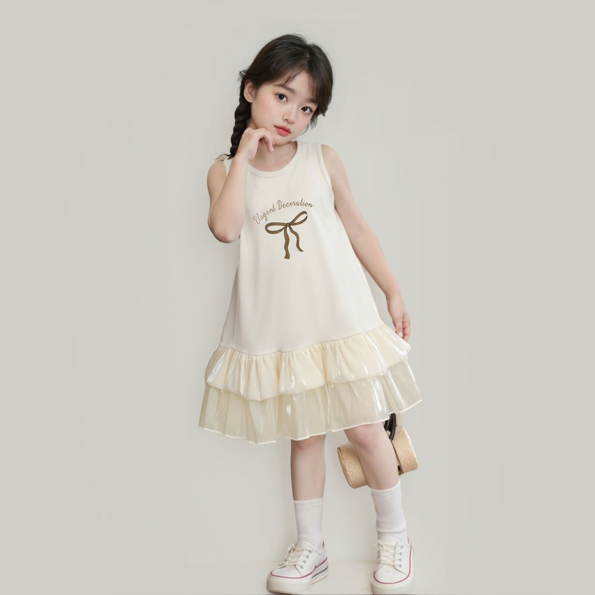 2025夏季新款儿童蝴蝶结背心裙童装夏装女童洋气纱尾长裙