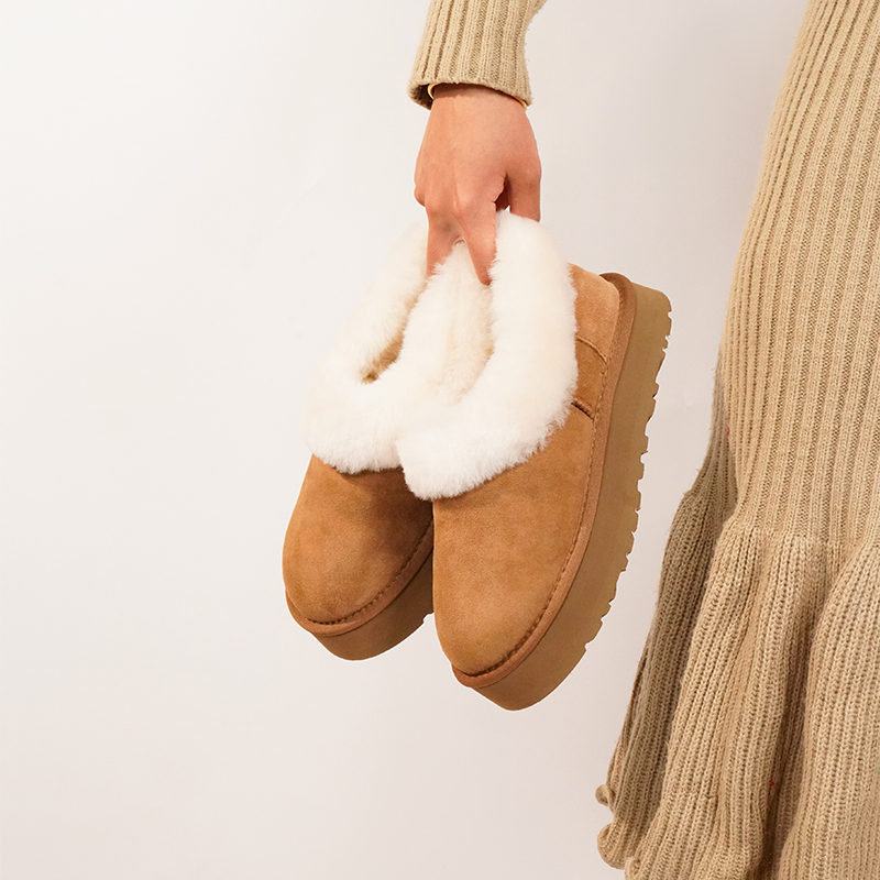 【厚底大喜庆】桑坡羊皮毛一体雪地靴秋冬季短筒增高一脚蹬雪地棉鞋