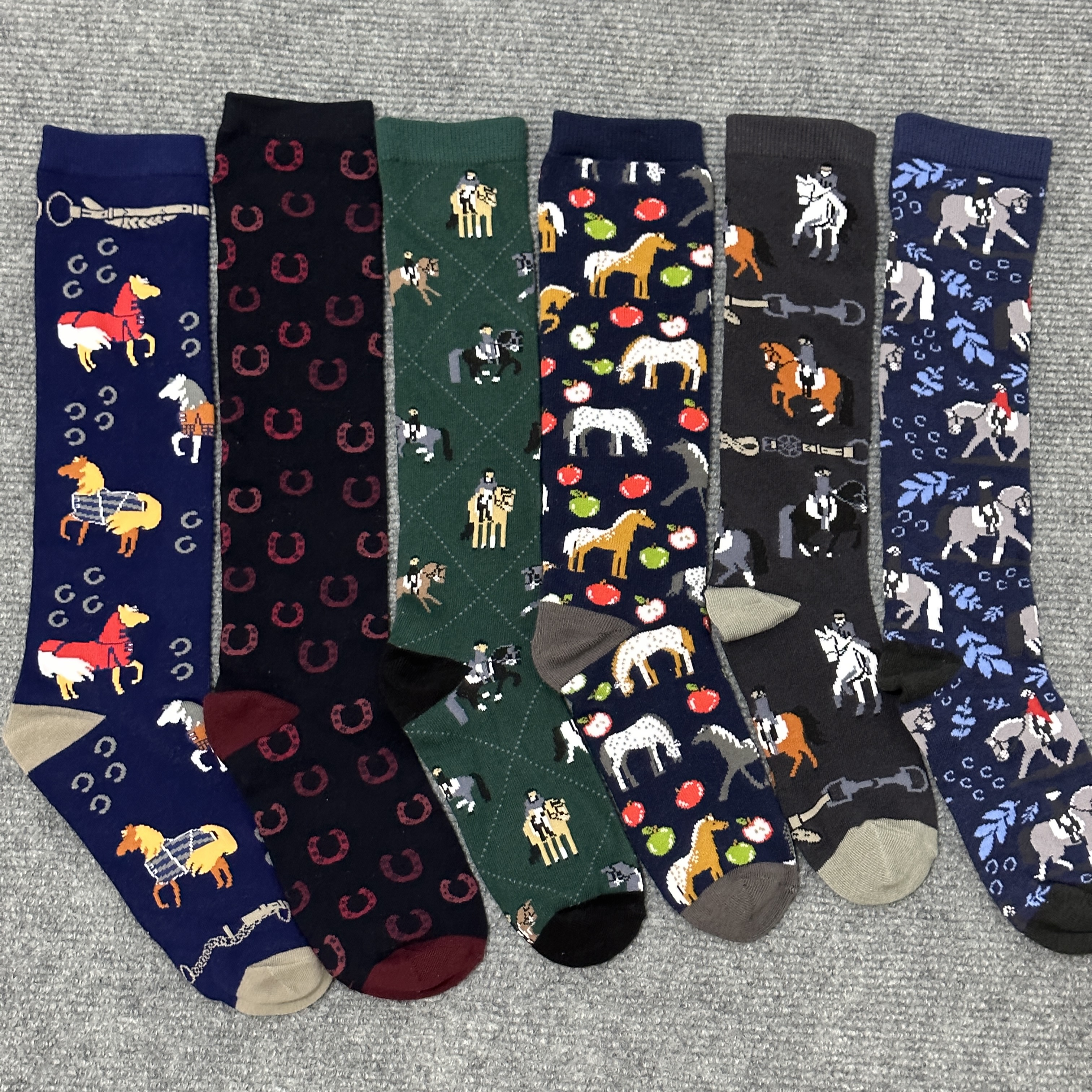 四季款马图案马术袜青少年男女长筒压缩袜子