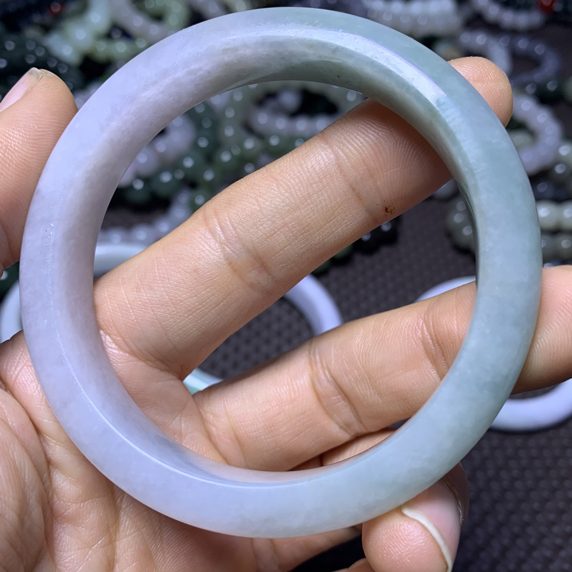 天然翡翠A货半山水女款时尚中国风气质镯子冰透平安镯正圈63