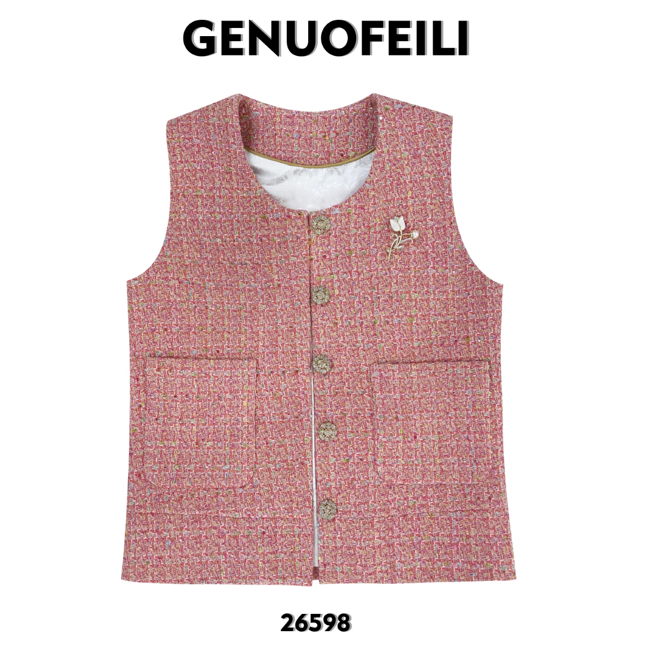 时尚气质高级轻奢粉色春秋小香风马甲26598