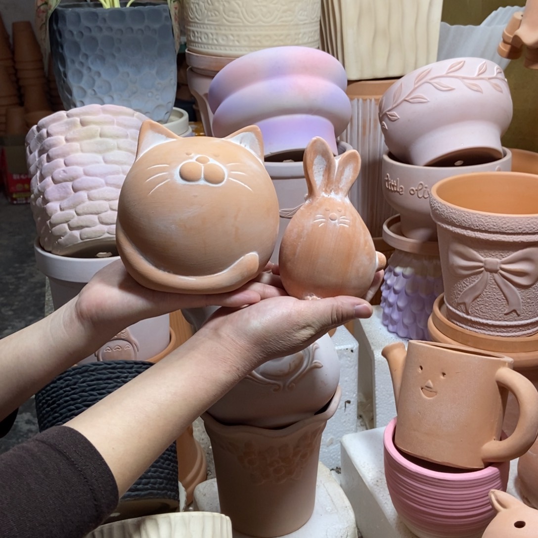 摆件 大猫咪+小长耳朵兔子 2只