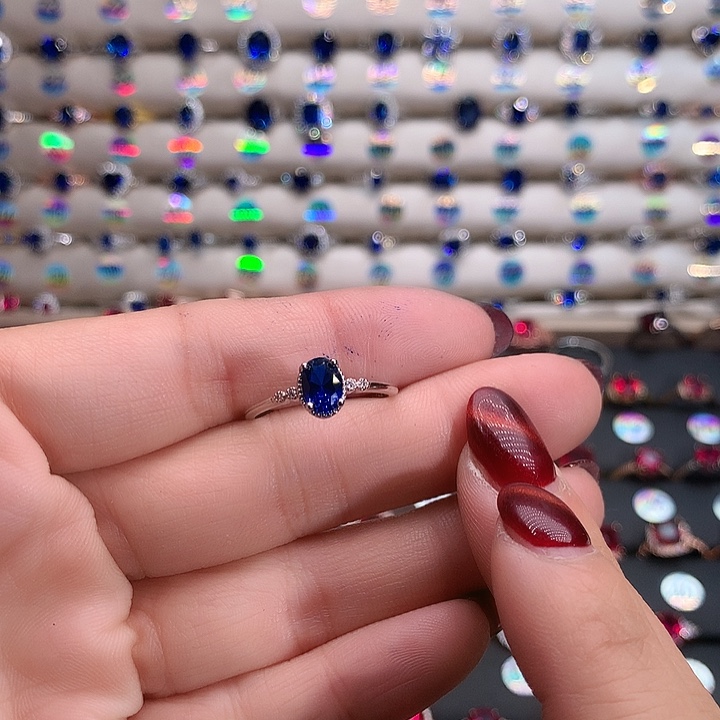 蓝宝石戒指银S925镶嵌5.7