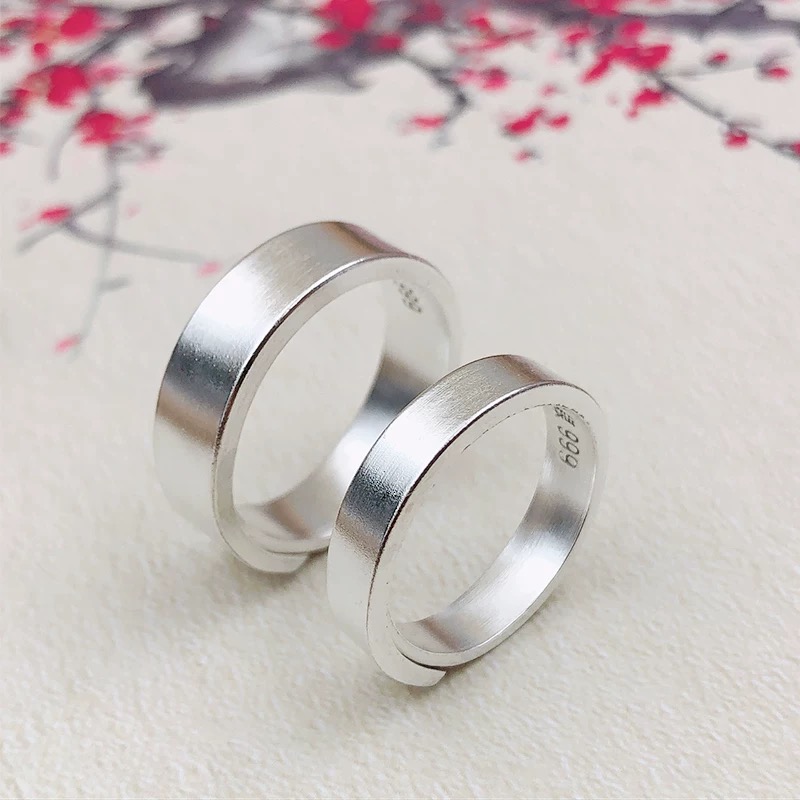 足银戒指 花生银铺「无忧」古法磨砂戒指足银999百搭素圈情侣对戒