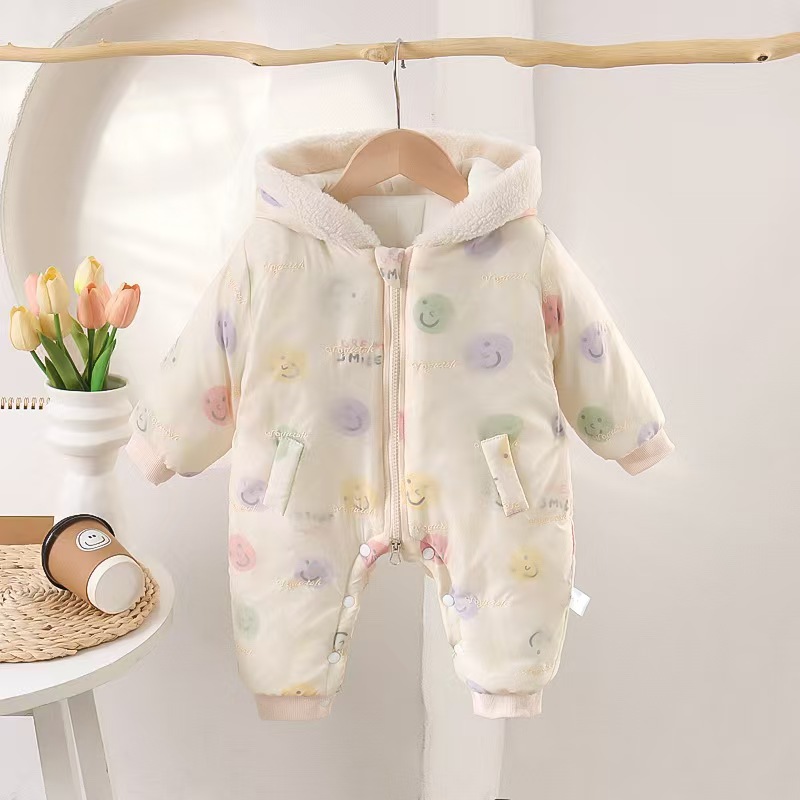 婴儿秋冬连体衣加厚保暖宝宝加绒衣服超萌哈衣冬季外出服冬装抱衣