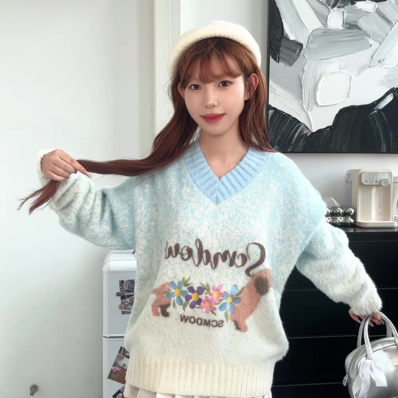 腊肠狗渐变毛衣秋冬宽松AM30