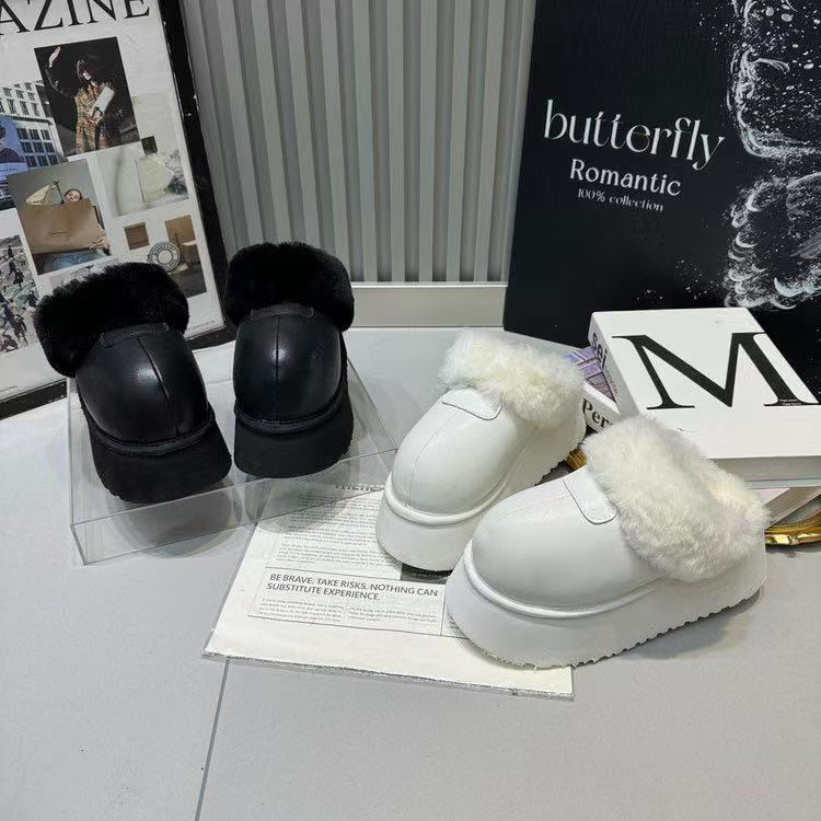 2025年秋冬季韩版纯色休闲风包头拖棉拖鞋防滑保暖厚底加绒毛绒