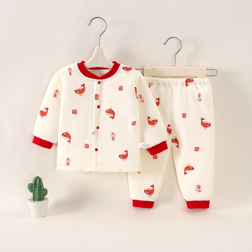 婴儿秋冬款保暖衣服分体套装新生儿童夹棉中厚款两件套婴儿衣服