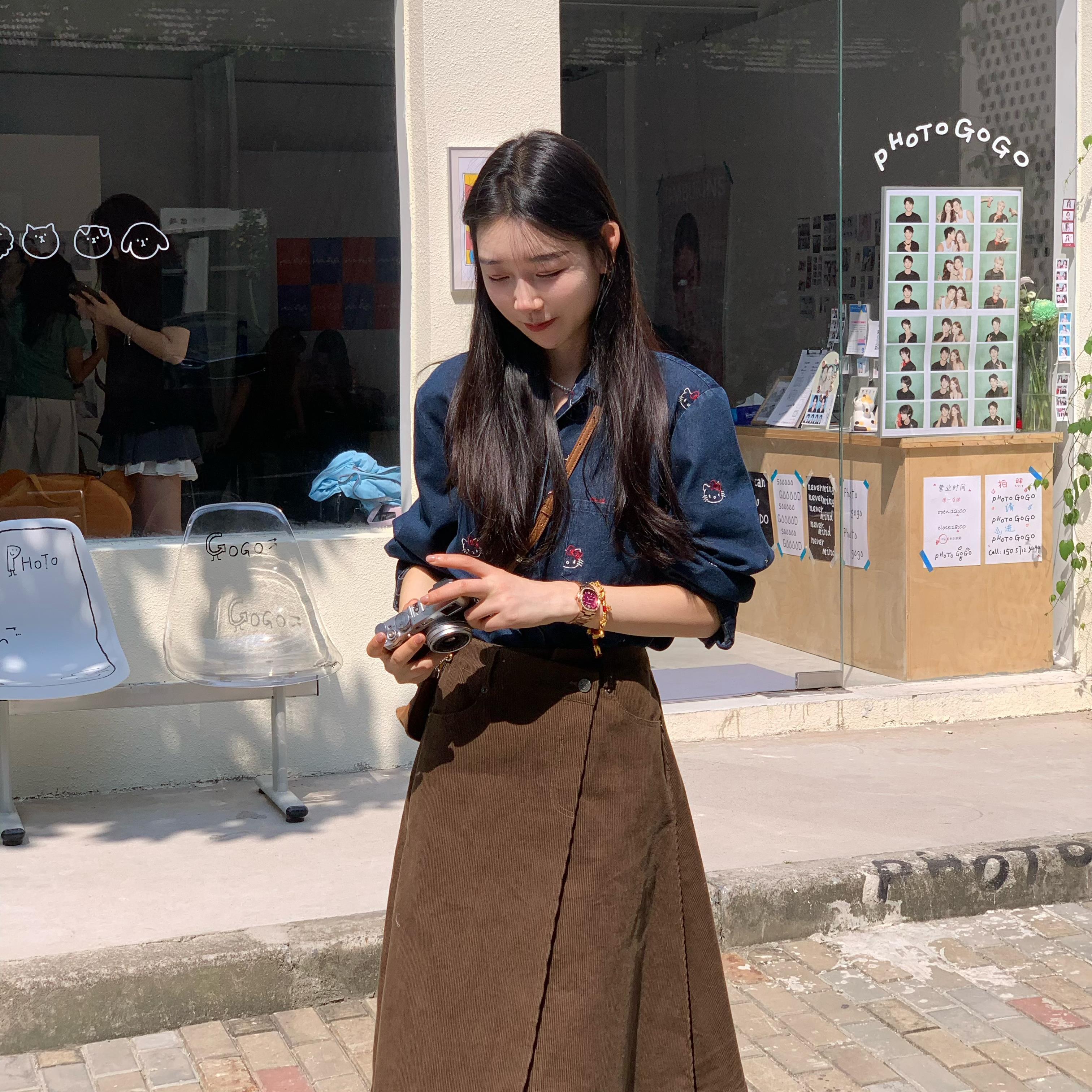 OUDOCKEE 鸥鸥 【100棉】绿茶 复古风设计感百搭韩系A字裙 BACE802T