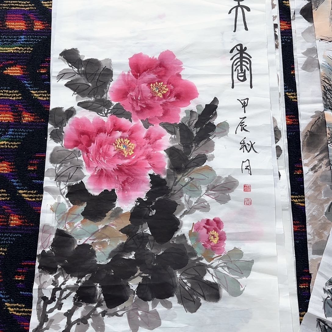 国画王晓燕三尺花鸟朱