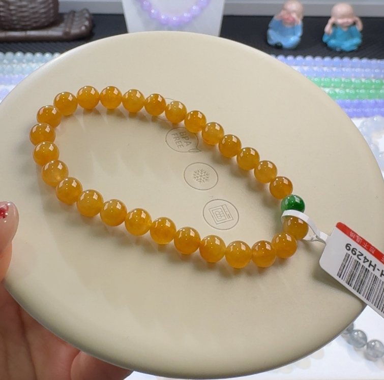 翡翠手链未镶嵌冰胶黄翡单圈6.2+mm（喵）的货款