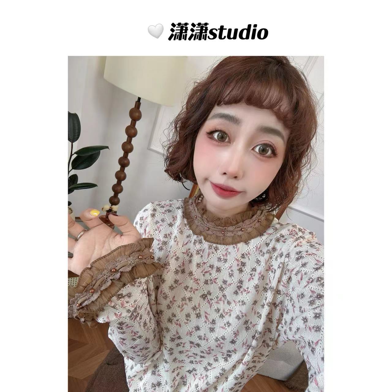 【碎花喇叭袖打底】【定制定染面料】【韩系】潇潇甜美碎花打底衫XS2589