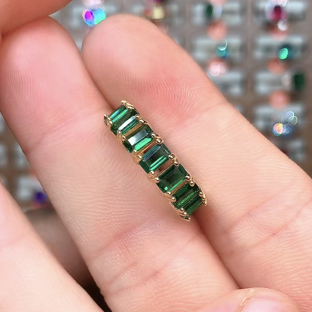 925银戒指 活口设计绿色排戒精美A249