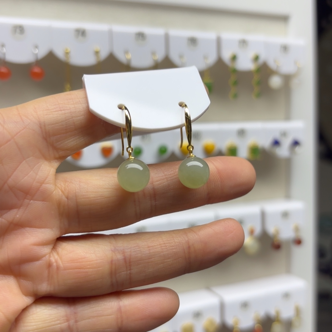 和田玉银S925镶嵌耳饰