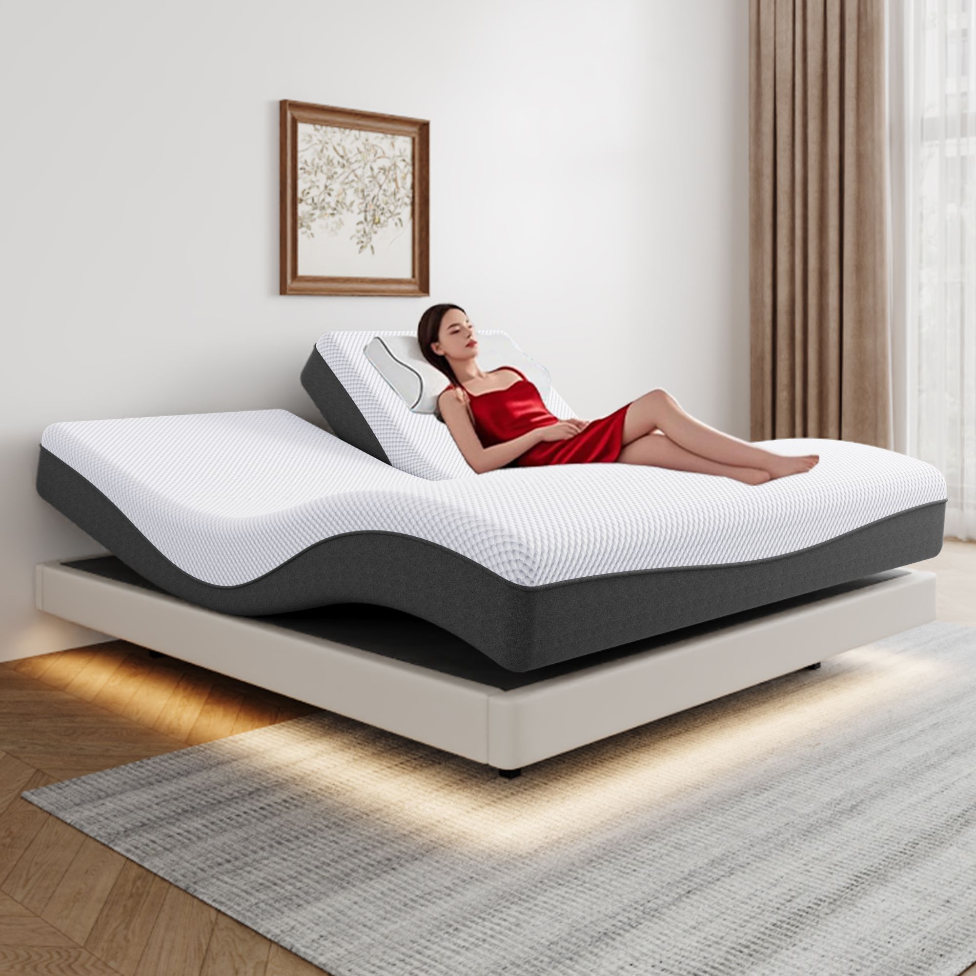 2025新款现代极简夫妻互不干扰双人人多功能电动智能床垫按摩定制