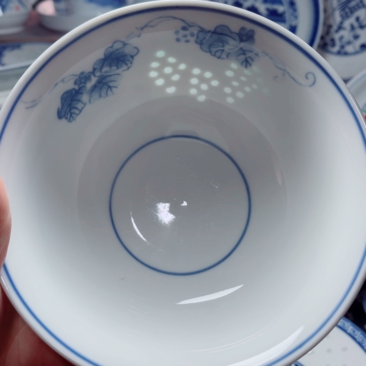 青花玲珑6寸面碗葡萄
