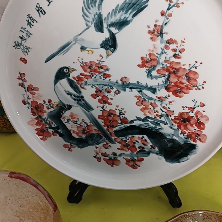 盘丑*丫景德镇手绘釉下彩手