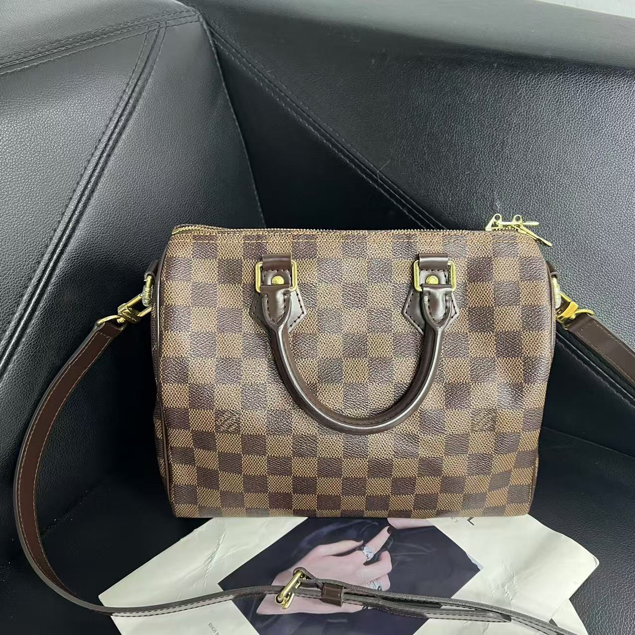 95新 LouisVuitton/路易威登 捐金沉珠/棋盘格speedy25单肩包