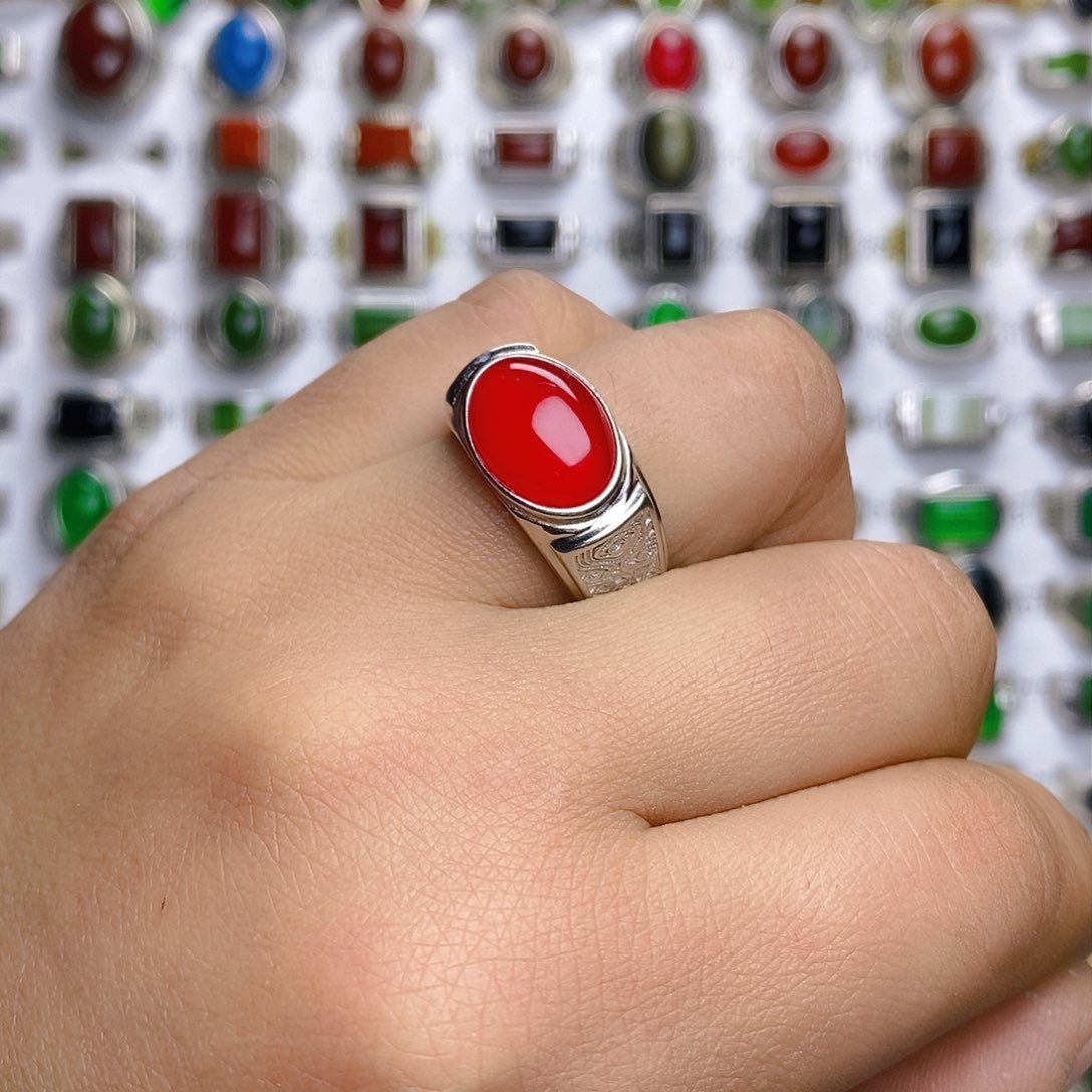 玛瑙/玉髓戒指银S925镶嵌