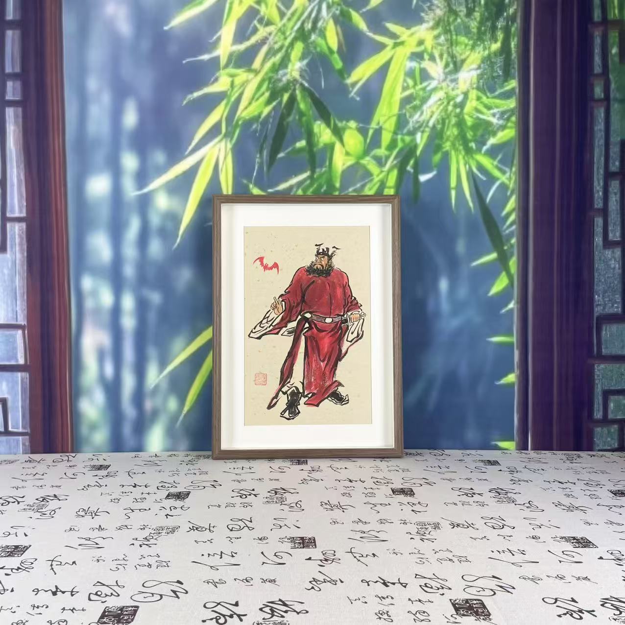 31.5×44cm手绘朱砂钟馗（带框）