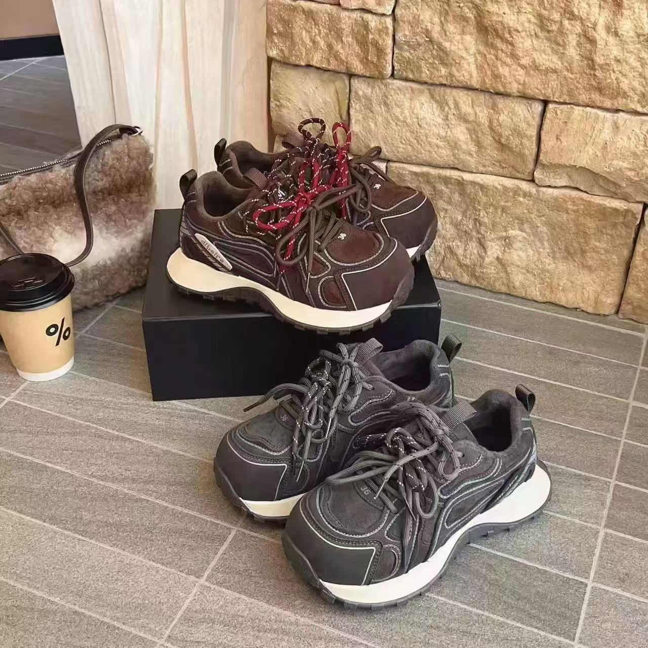 【代莹优选】189-17 百搭厚底丑萌老爹鞋女秋冬休闲运动鞋加绒保暖