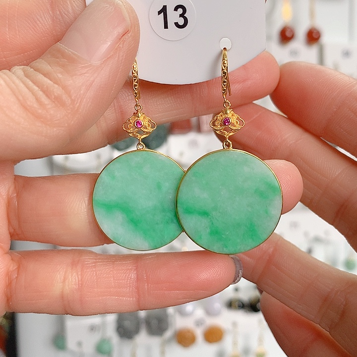 翡翠耳饰18K金镶嵌翡翠