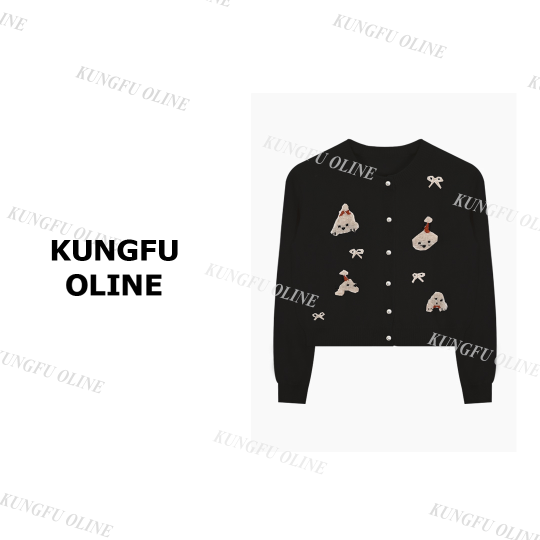 【小妖】KS4585秋冬新款生日小狗复古提花秋冬高级显瘦长袖针织衫