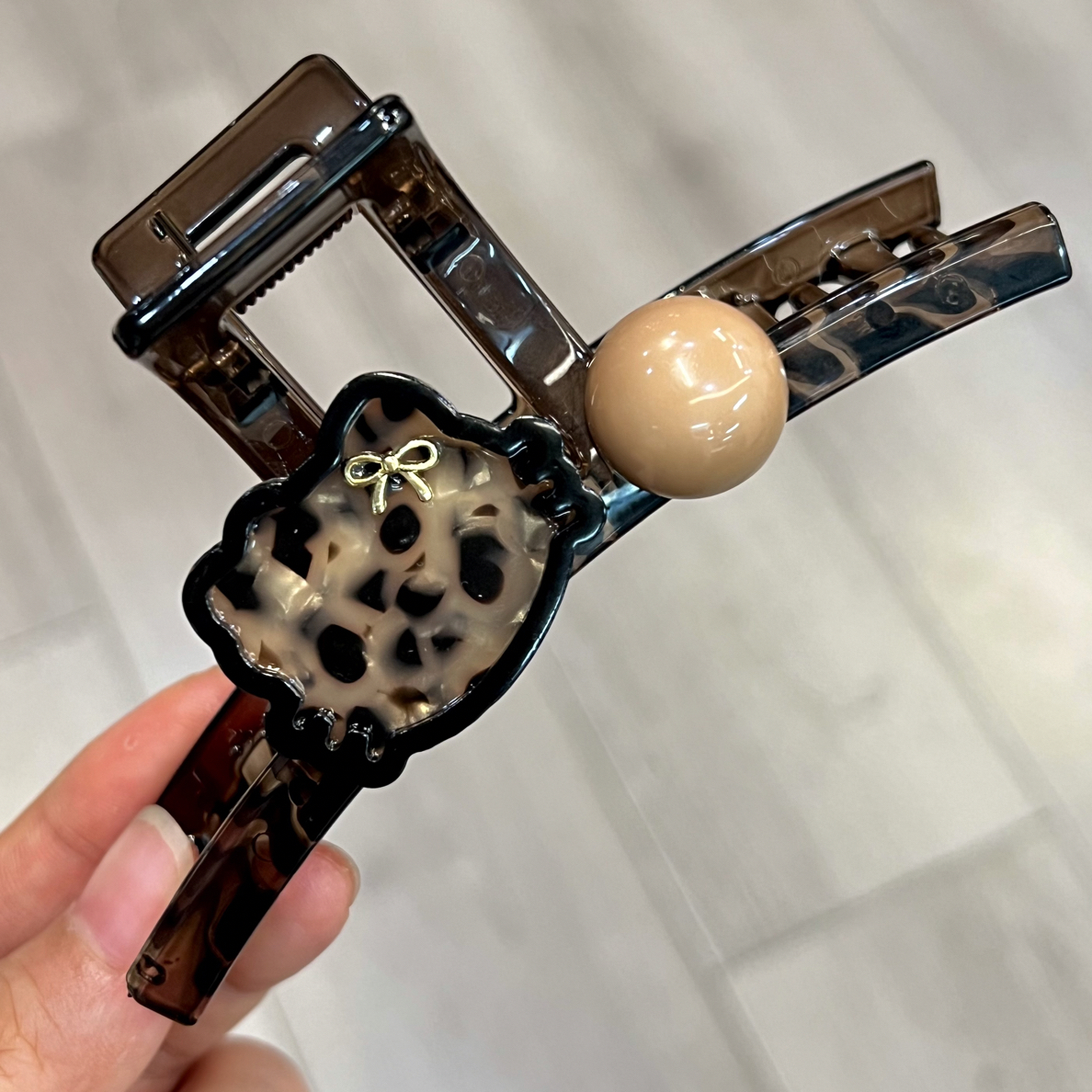 【醋酸豹纹小猫】可爱深咖色韩版ins风秋冬新款简约百搭抓夹设计款