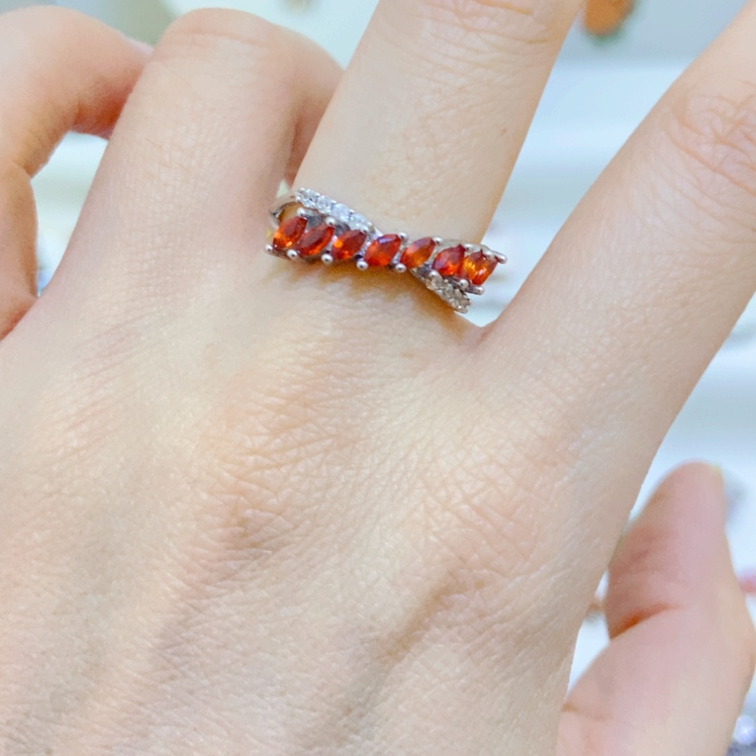 戒指彩色蓝宝石银S925镶嵌