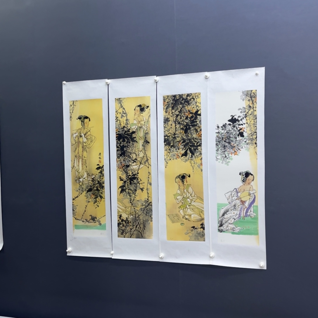 国画四条屏人物作品