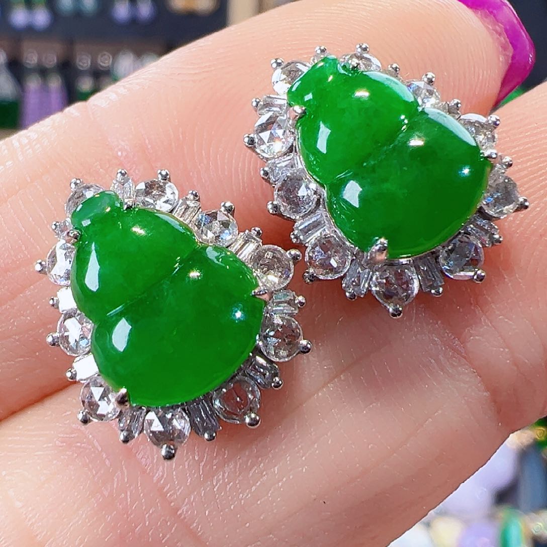 翡翠耳饰18K金镶嵌签收后24鉴赏期