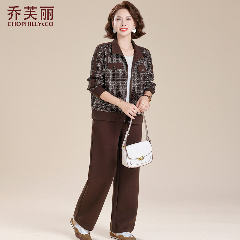 中年妈妈秋季运动套装洋气休闲两件套2025新款中老年女春秋装外套