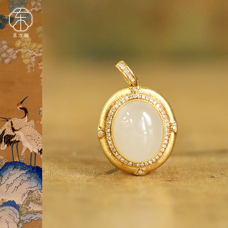 东方俪DOFUNLY【月锦】和田玉蛋面18K金设计款吊坠WYDZ镂云
