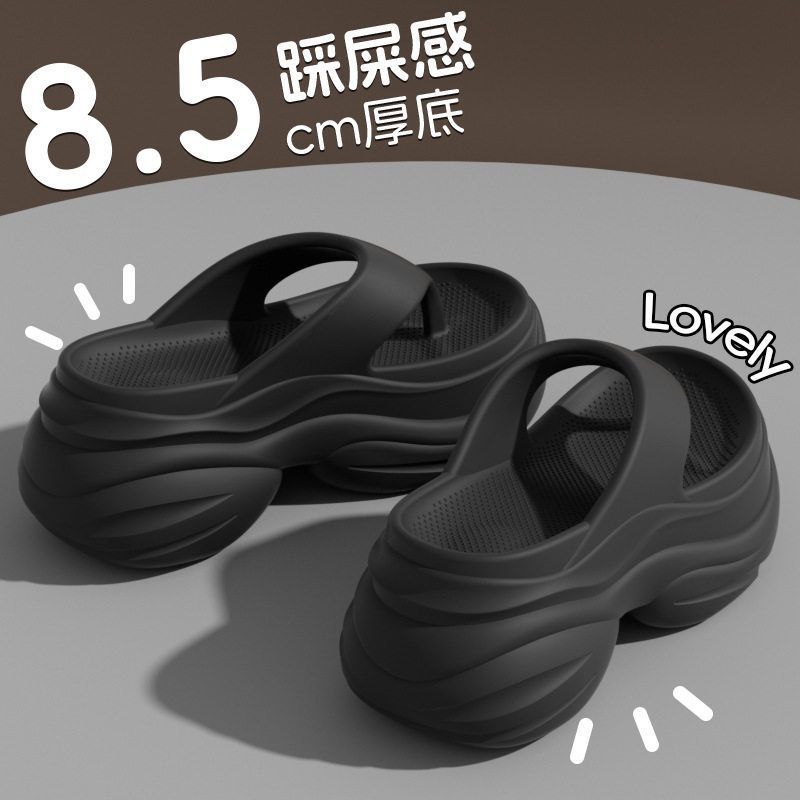 2025新款人字拖鞋8CM高跟厚底夹脚鞋女夏外穿沙滩鞋防滑凉拖跨境