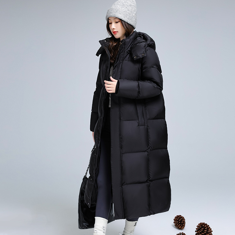 新款400g加厚95白鸭绒羽绒服长款韩版过膝宽松外套情侣冬季