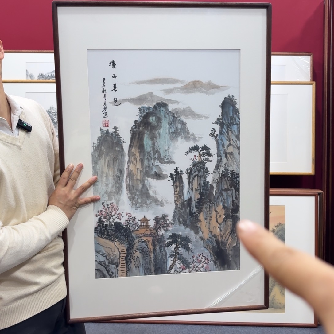 国画手绘作品带框60成90