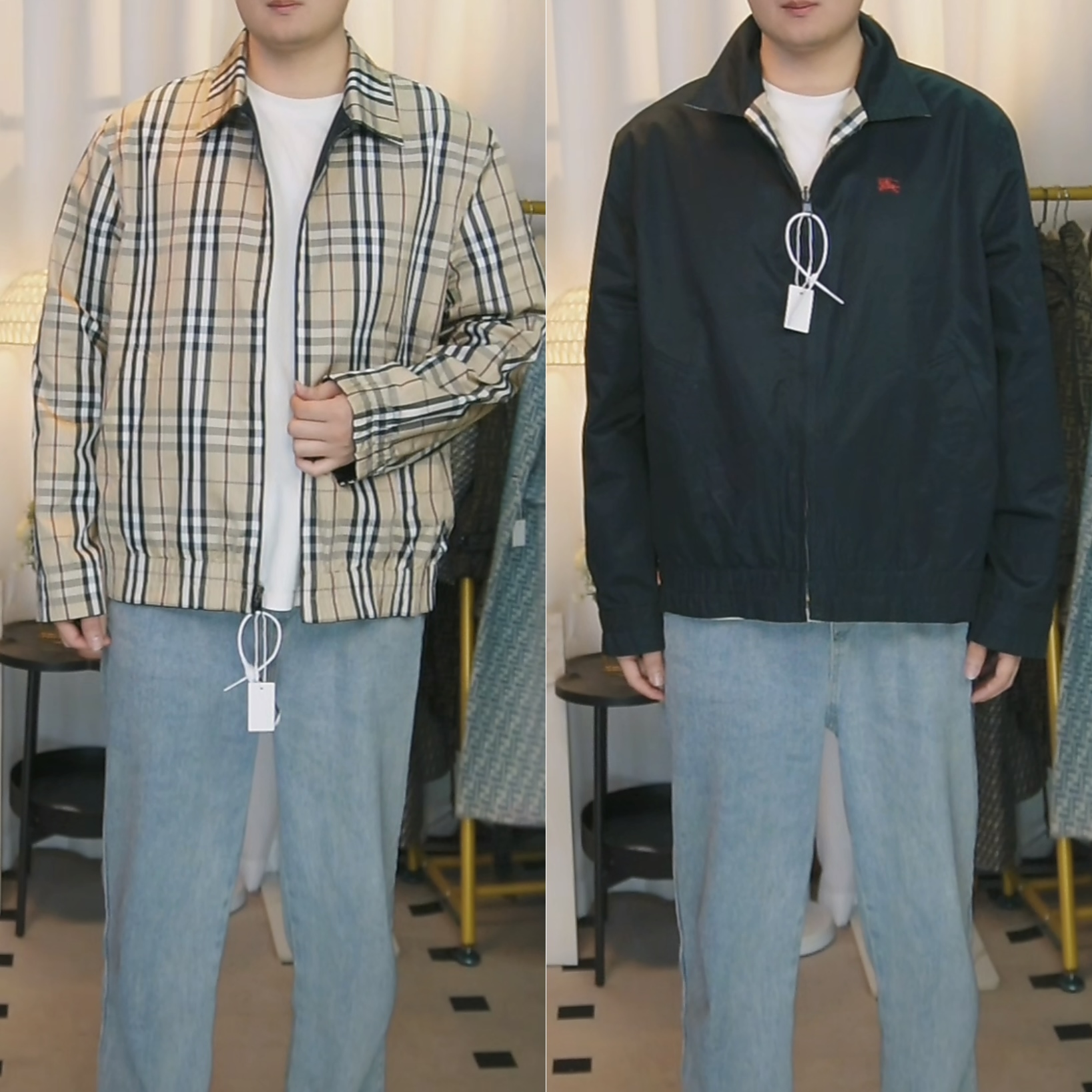 95新 BURBERRY/博柏利 巴宝莉格纹双面哈灵顿夹克外套/CC0052