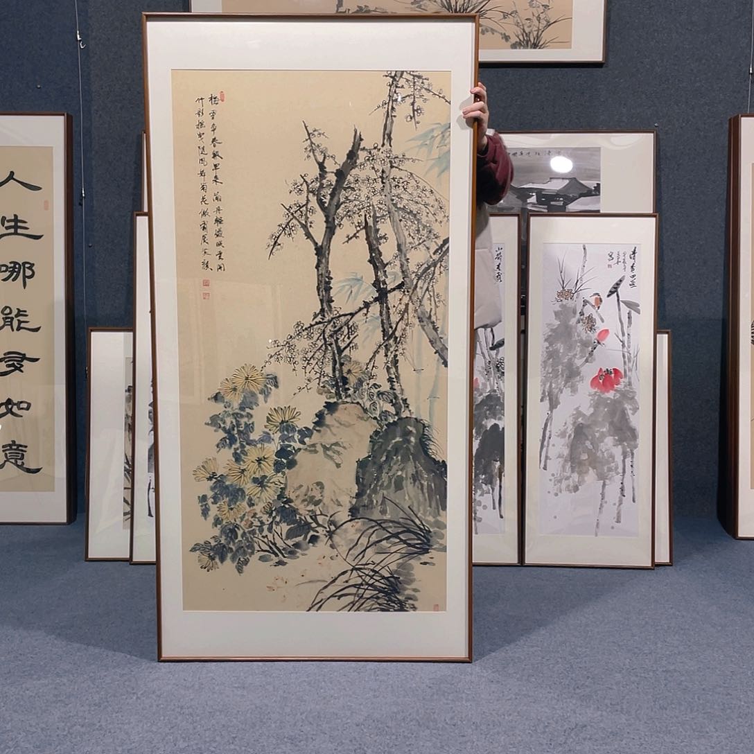 国画手绘作品带框