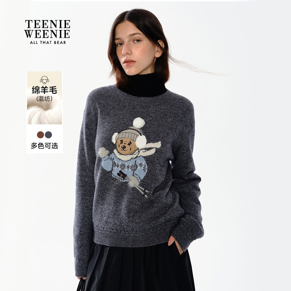 *TeenieWeenie小熊女装毛针织衫25冬季新提花圆领毛衣TTKW258VCCA
