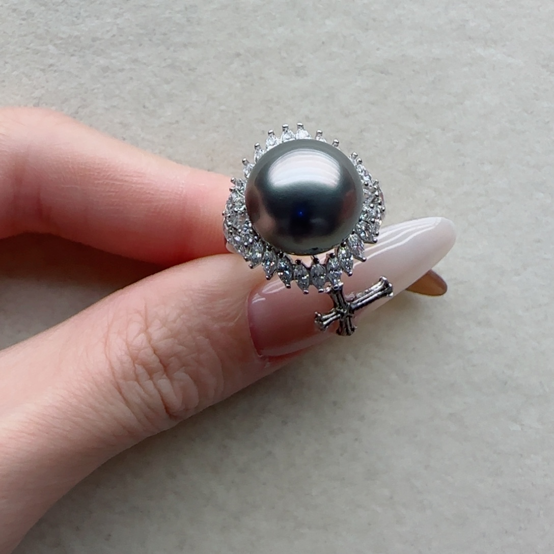 银S925镶嵌戒指28海水珍珠