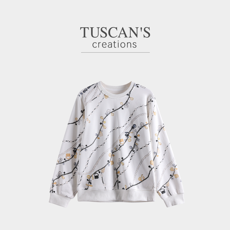 TUSCAN'S CREATIONS秋季新款女士长袖圆领套头卫衣薄款时代双鱼