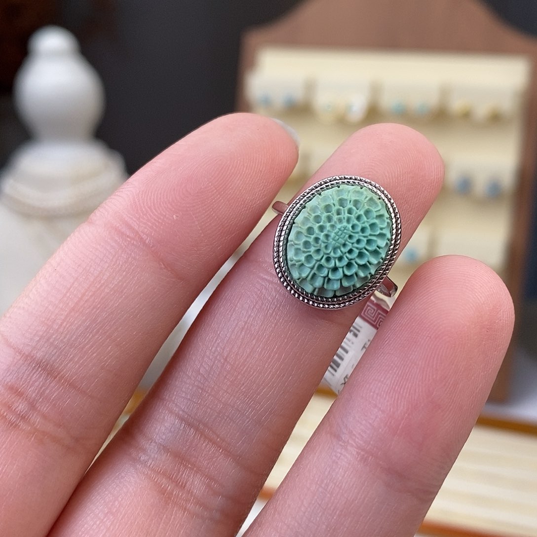 绿松石戒指银S925镶嵌