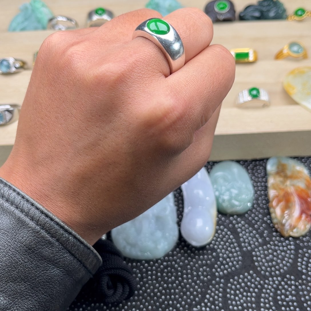 被***8翡翠银S925镶嵌戒指