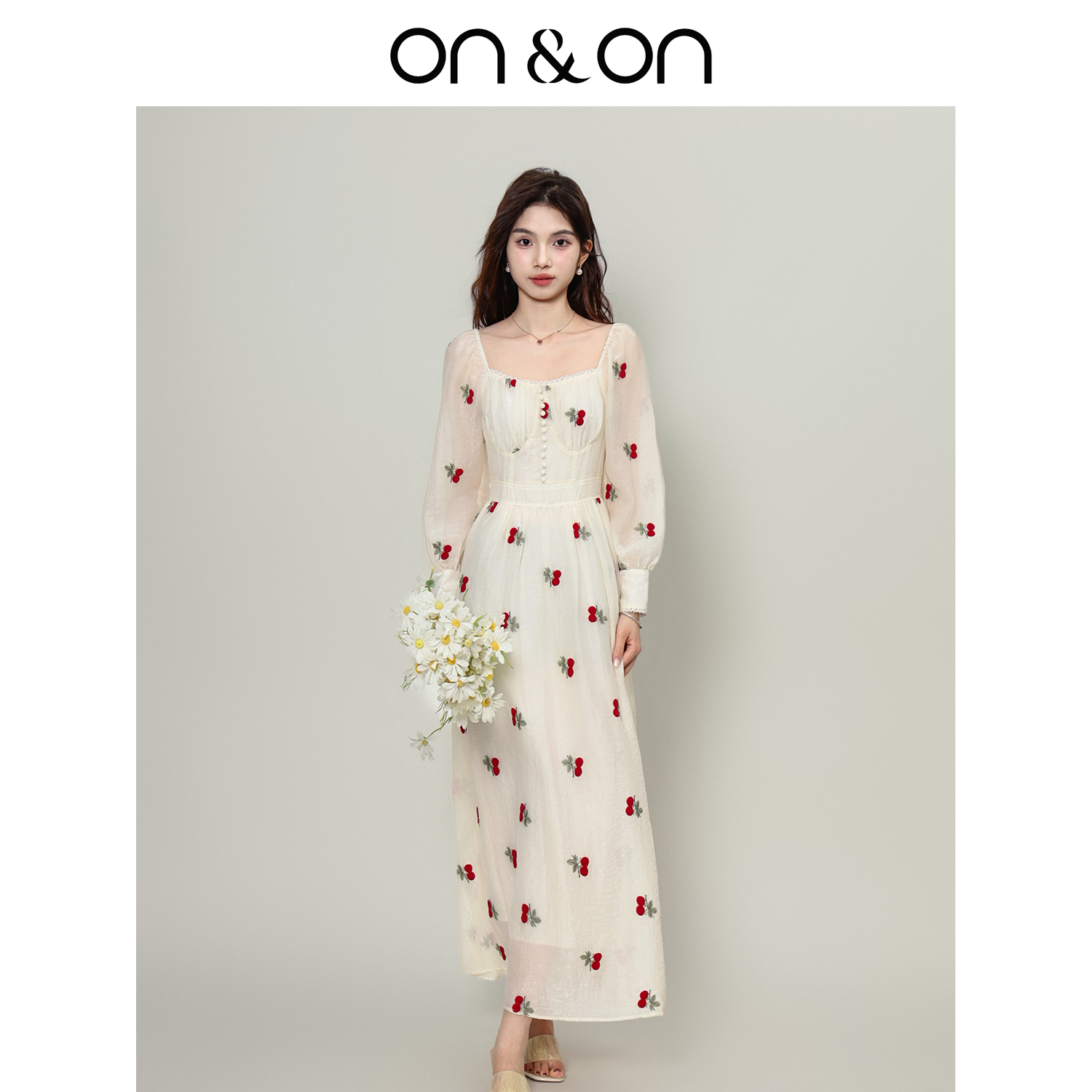 ON&ON/安乃安【流光风】早秋法式复古立体绣花连衣裙N4SA1621791