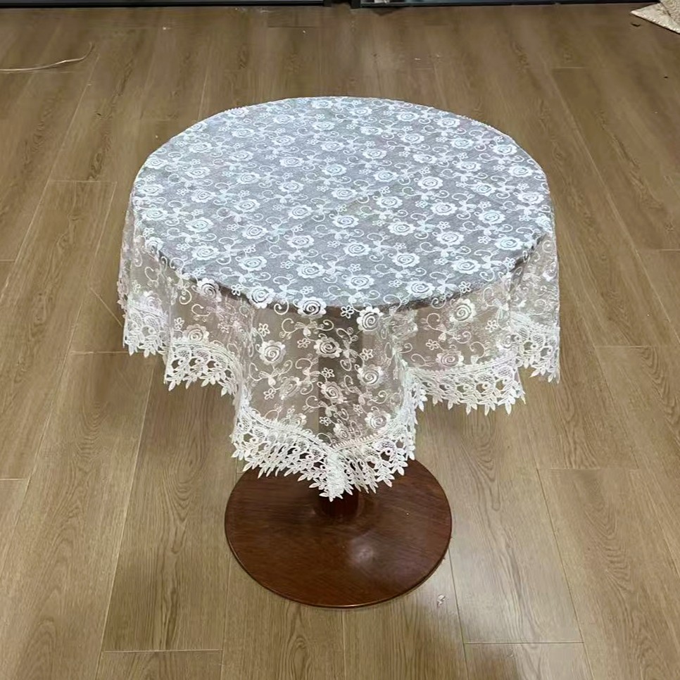 B53 雪纱白色小玫瑰 (60X60cm方）床头柜，沙发扶手，微波炉烤箱盖巾